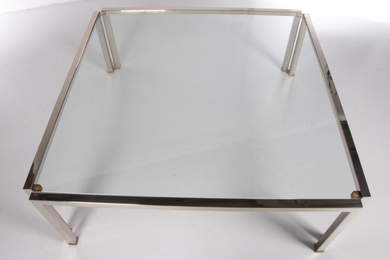 Image 1 of Glazen salontafel Peter Ghyczy Model T28d Inox met messing 1986