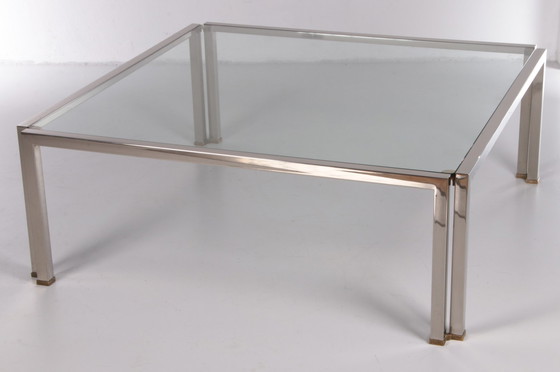 Image 1 of Glazen salontafel Peter Ghyczy Model T28d Inox met messing 1986