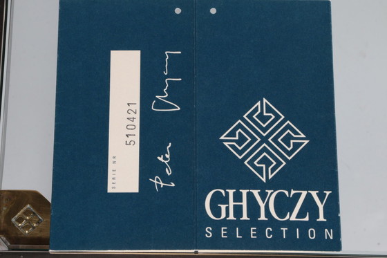 Image 1 of Glazen salontafel Peter Ghyczy Model T28d Inox met messing 1986