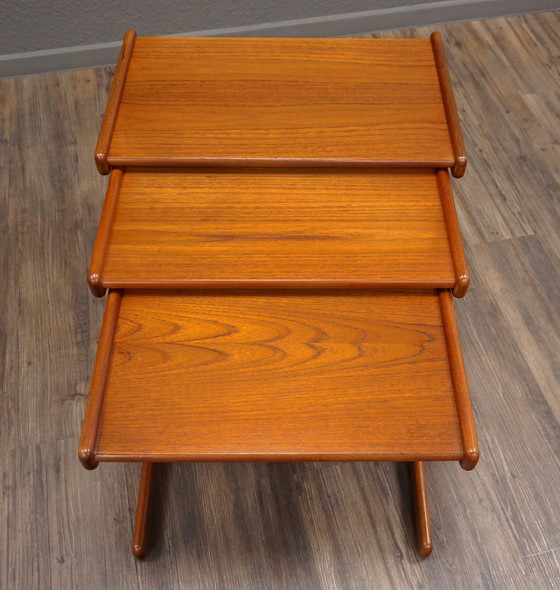 Image 1 of 3x Salin Nyborg Mid Century Teak bijzettafels