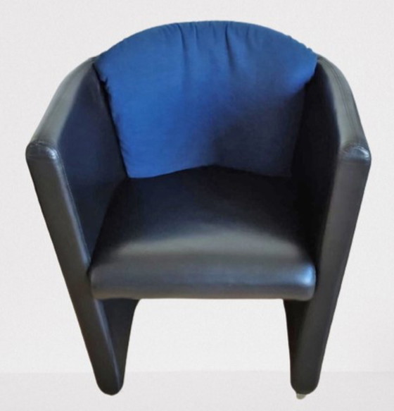 Image 1 of Leolux Fauteuil rond leer zwart blauw