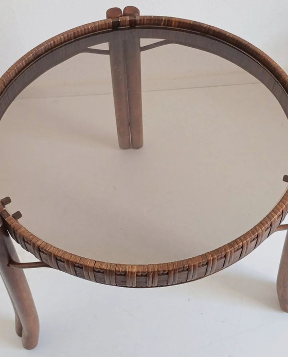 Image 1 of Rotan salontafel met rookglas blad