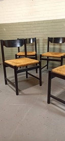 6x vintage hout en riet eetkamerstoelen