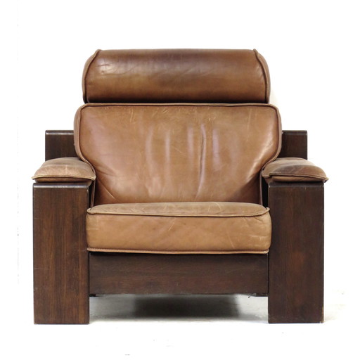 Leolux fauteuil in cognac leer