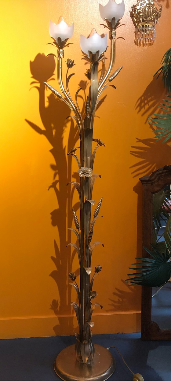 Image 1 of Vintage vloerlamp korenaren goud vintage
