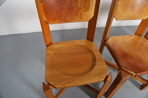 Image 1 of 4 x Vintage iepenhouten eetkamerstoelen