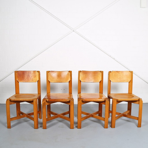 4 x Vintage iepenhouten eetkamerstoelen