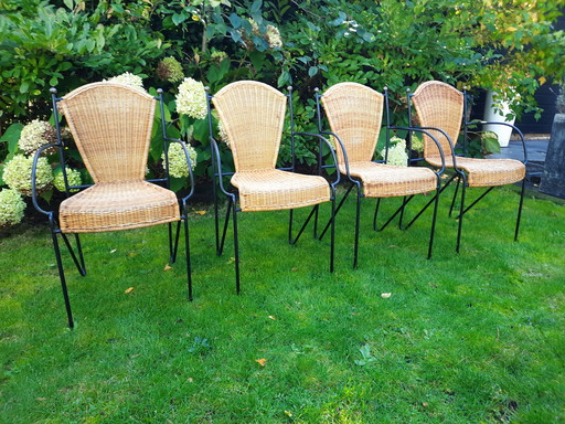 4 x Frederick Weinberg Design rieten stoelen