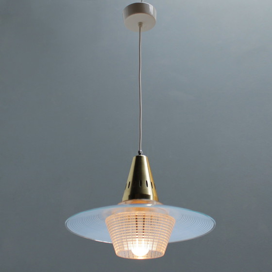 Image 1 of Hanglamp van Messing en Blauw Glas