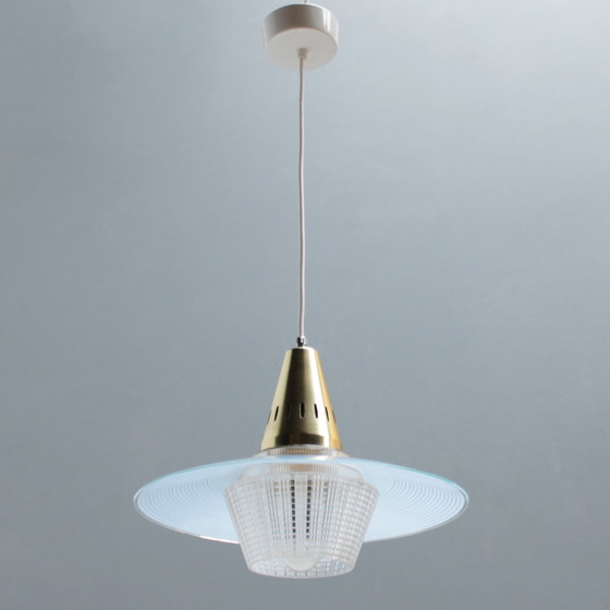 Image 1 of Hanglamp van Messing en Blauw Glas