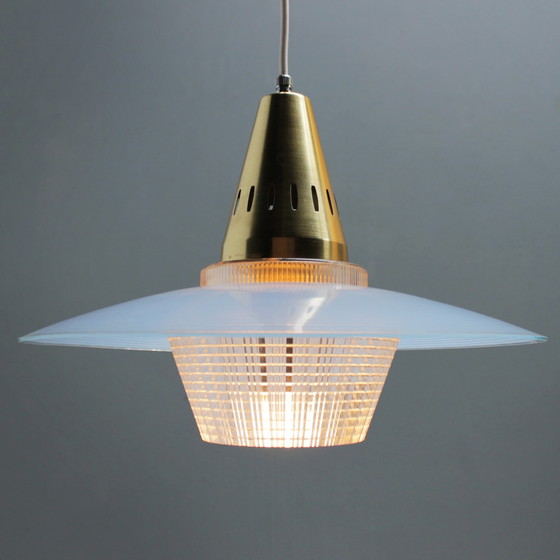 Image 1 of Hanglamp van Messing en Blauw Glas