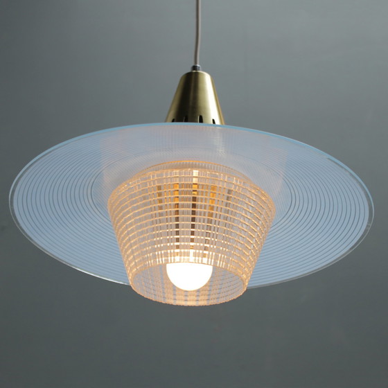 Image 1 of Hanglamp van Messing en Blauw Glas