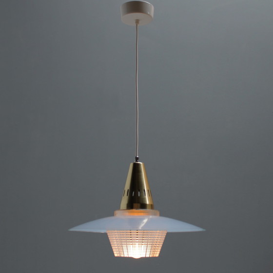 Image 1 of Hanglamp van Messing en Blauw Glas