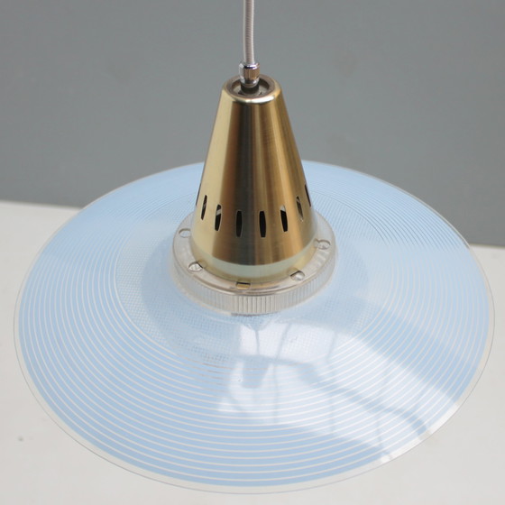 Image 1 of Hanglamp van Messing en Blauw Glas