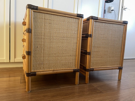 Image 1 of Vintage rotan/ rieten bed met 2 kastjes