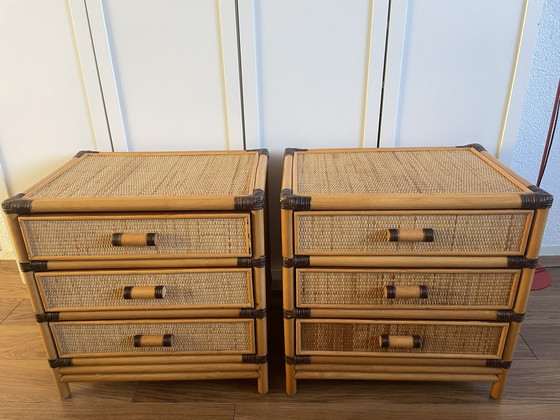Image 1 of Vintage rotan/ rieten bed met 2 kastjes