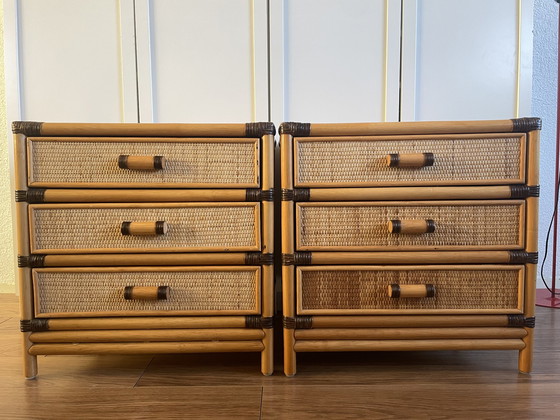 Image 1 of Vintage rotan/ rieten bed met 2 kastjes