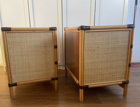 Image 1 of Vintage rotan/ rieten bed met 2 kastjes