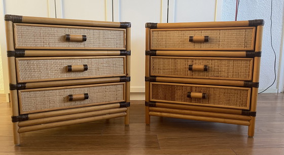 Image 1 of Vintage rotan/ rieten bed met 2 kastjes