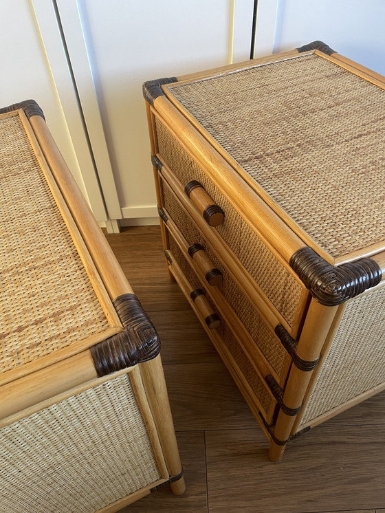 Image 1 of Vintage rotan/ rieten bed met 2 kastjes