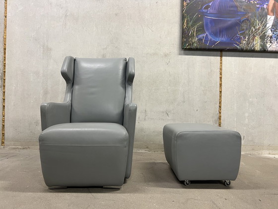 Image 1 of Rolf Benz Fauteuil + poef grijs leer