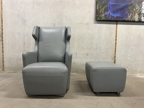 Image 1 of Rolf Benz Fauteuil + poef grijs leer