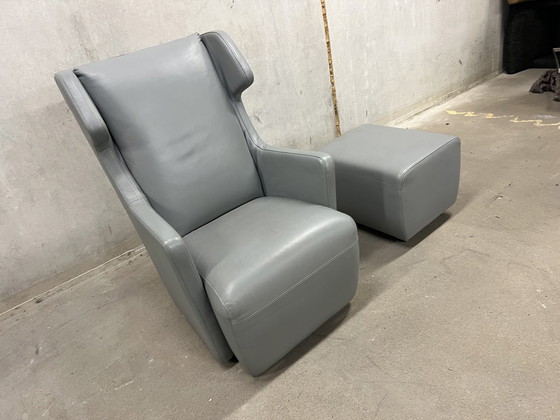 Image 1 of Rolf Benz Fauteuil + poef grijs leer