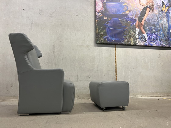 Image 1 of Rolf Benz Fauteuil + poef grijs leer