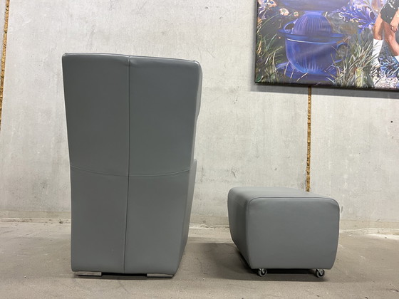 Image 1 of Rolf Benz Fauteuil + poef grijs leer