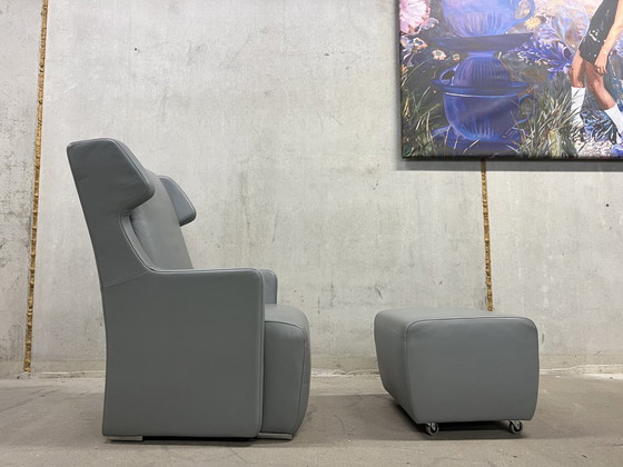 Image 1 of Rolf Benz Fauteuil + poef grijs leer