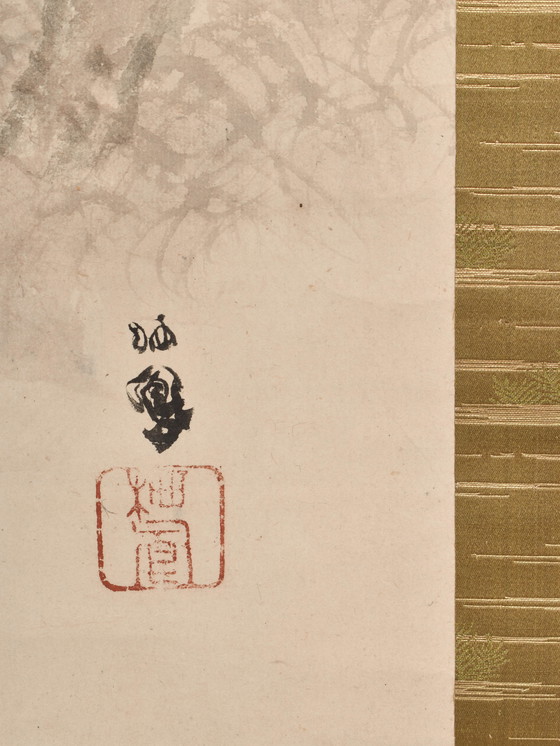 Image 1 of kakejiku, Rolschildering - Papier, Zijde - Dennenboom, Hert - AFTER Takeuchi Seihō (竹内栖鳳) (1864-1942) - Deer and tree - Japan - 