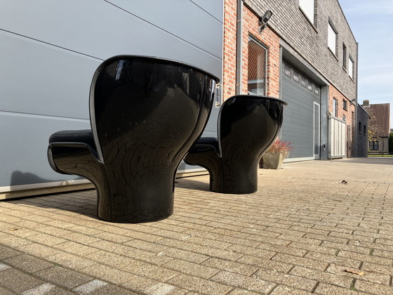 Image 1 of 2x Zwart op Zwart Joe Colombo Elda stoelen