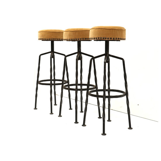 Image 1 of Set van zes gietijzeren vintage draaibare barkrukken gemaakt in de jaren '70