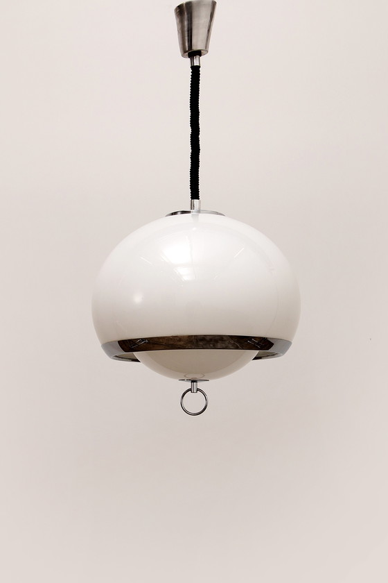 Image 1 of Opaline space age Duitse hanglamp met harmonica koord