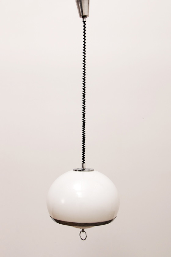 Image 1 of Opaline space age Duitse hanglamp met harmonica koord