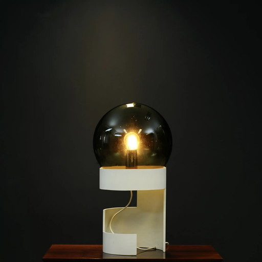 Space Age vloerlamp of grote tafellamp met Groen Glas kap.