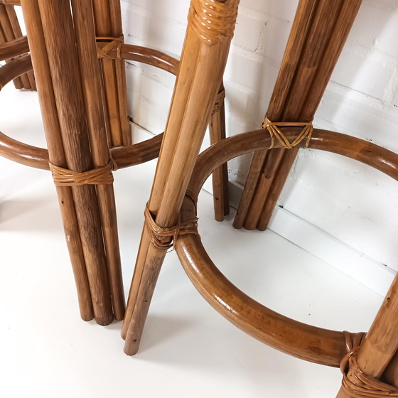 Image 1 of 3x vintage Tiki rotan barkruk