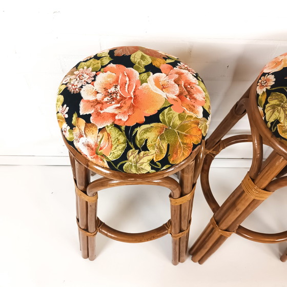 Image 1 of 3x vintage Tiki rotan barkruk