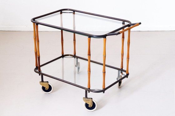 Image 1 of Mid-century Faux Bamboo bijzettafel serveerwagen