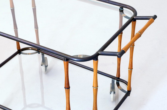 Image 1 of Mid-century Faux Bamboo bijzettafel serveerwagen