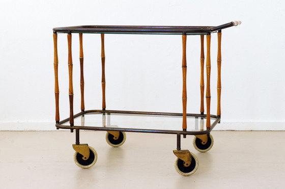 Image 1 of Mid-century Faux Bamboo bijzettafel serveerwagen