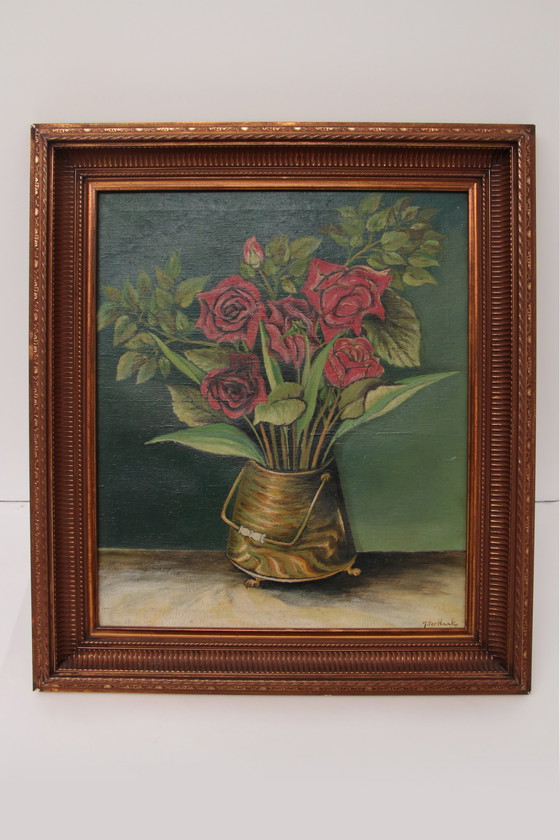 Image 1 of Schilderij stilleven met rozen getekend met J.Ter Haak,1970