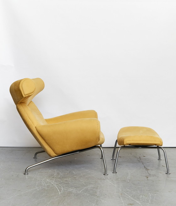 Image 1 of AP Gestolen AP-46 "OX" stoel + poef van Hans J. Wegner