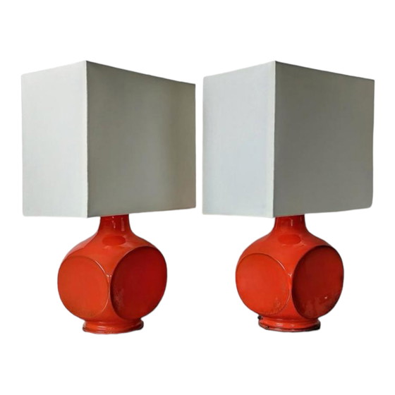 Image 1 of 2x vintage oranje keramische tafellampen