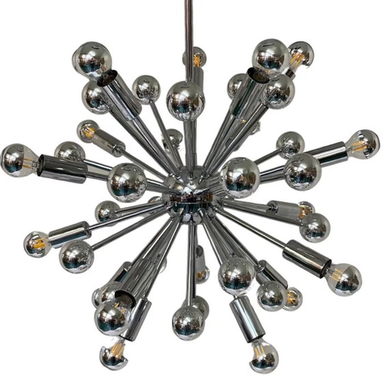 Image 1 of Vintage - Plafondlamp Chandelier - Model Sputnik (XL) - Space age design / pop art - Volledig chroom - Nog maar één beschikbaar!