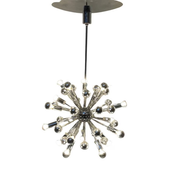 Image 1 of Vintage - Plafondlamp Chandelier - Model Sputnik (XL) - Space age design / pop art - Volledig chroom - Nog maar één beschikbaar!