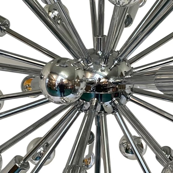 Image 1 of Vintage - Plafondlamp Chandelier - Model Sputnik (XL) - Space age design / pop art - Volledig chroom - Nog maar één beschikbaar!