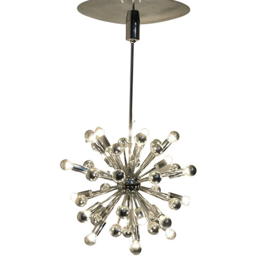 Image 1 of Vintage - Plafondlamp Chandelier - Model Sputnik (XL) - Space age design / pop art - Volledig chroom - Nog maar één beschikbaar!