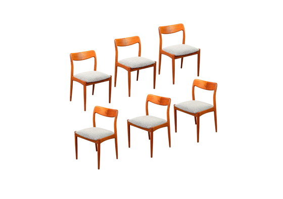 Image 1 of 6x Teak en wollen eetkamerstoelen van Johannes Andersen voor Uldum