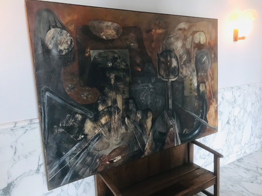 Jaques Chemay 1964 Parijs schilderij – schilderijen tekeningen, Canvas, Mid Century Modern